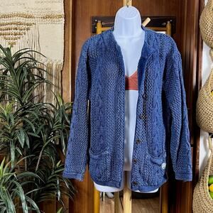Vintage Blue Willi’s Denmark Cardigan S | Indigo Cotton 90s Fisherman Cable Knit
